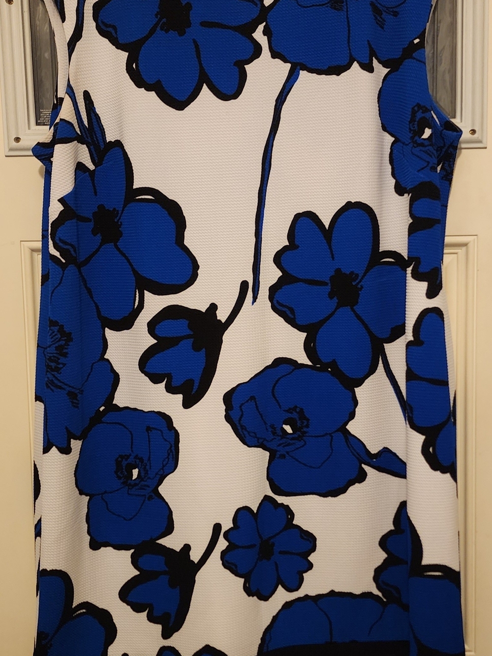 Sleeveless Blue Floral Shift Dress - White & Royal Blue